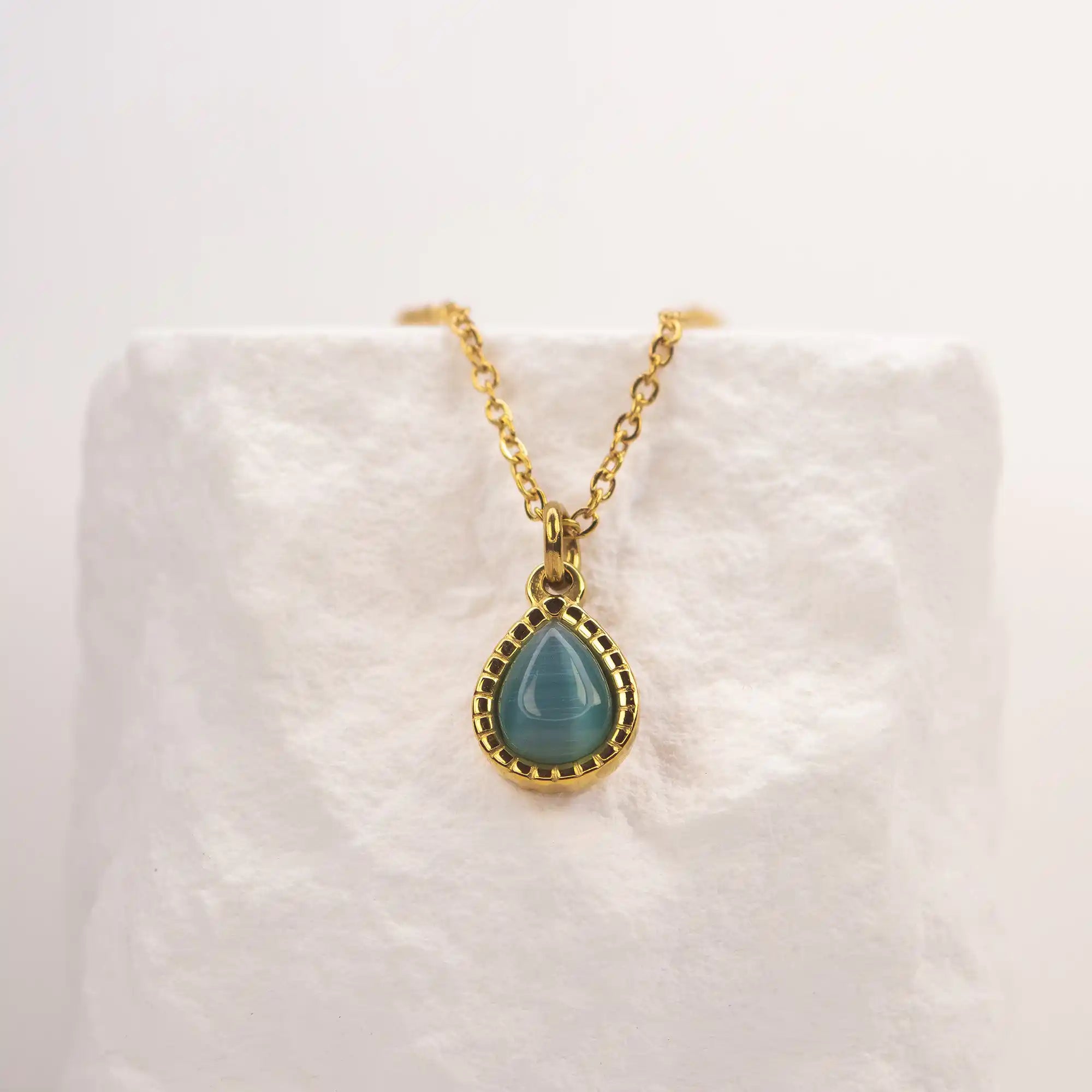Sera Teardrop Pendant Necklace gold on model layered view — Tamola Jewellery