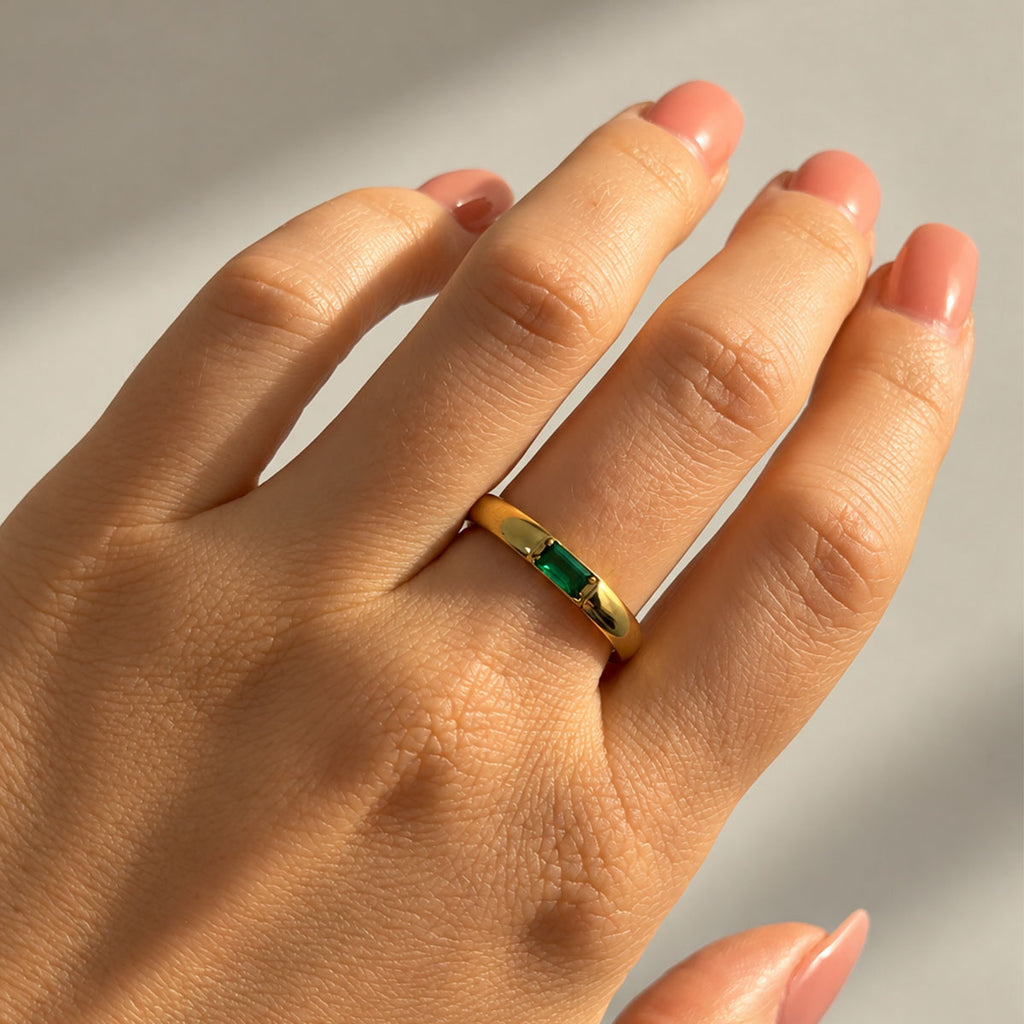 Juno Emerald Green Baguette Ring