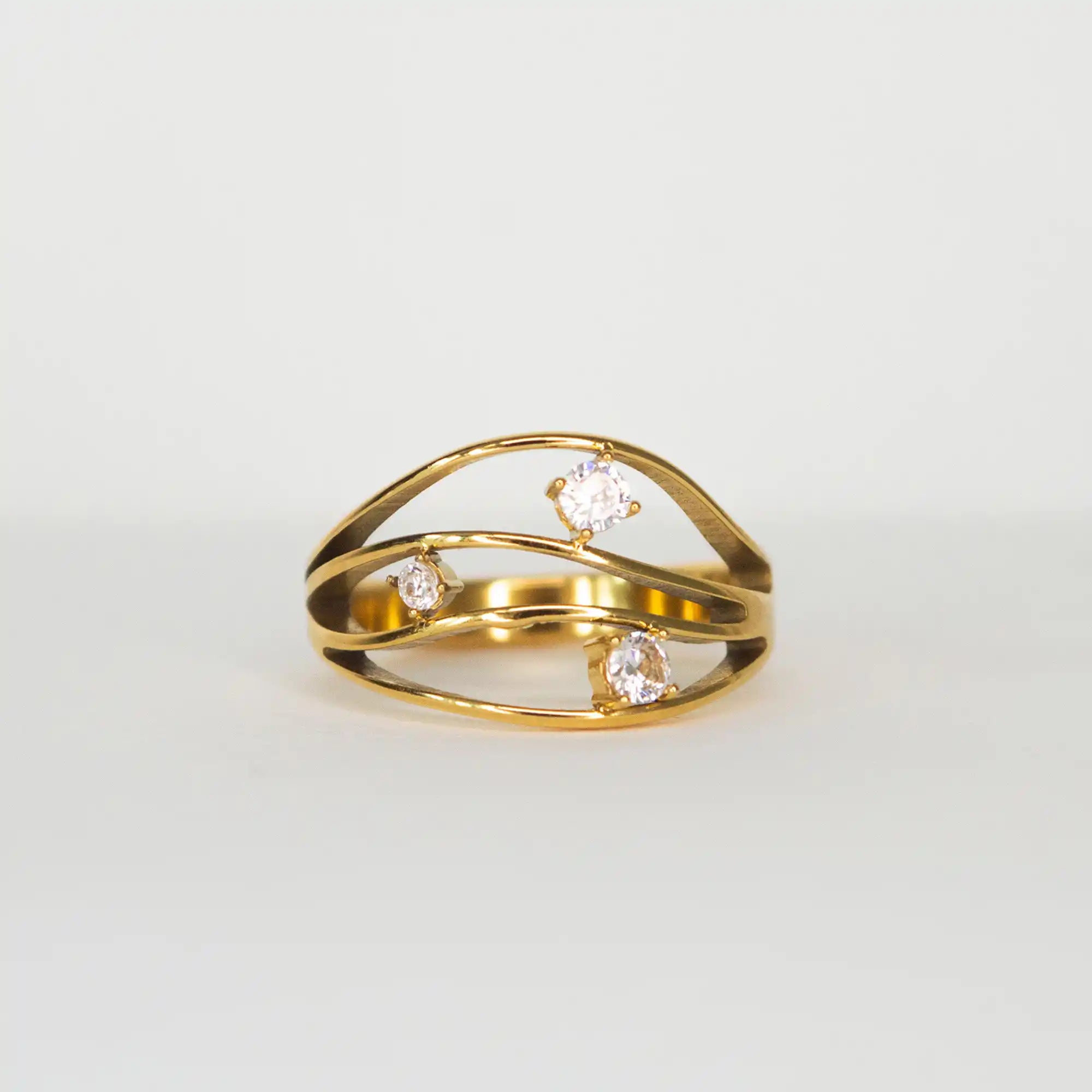 Noel Multi Band Stone Ring gold flat lay — Tamola Jewellery