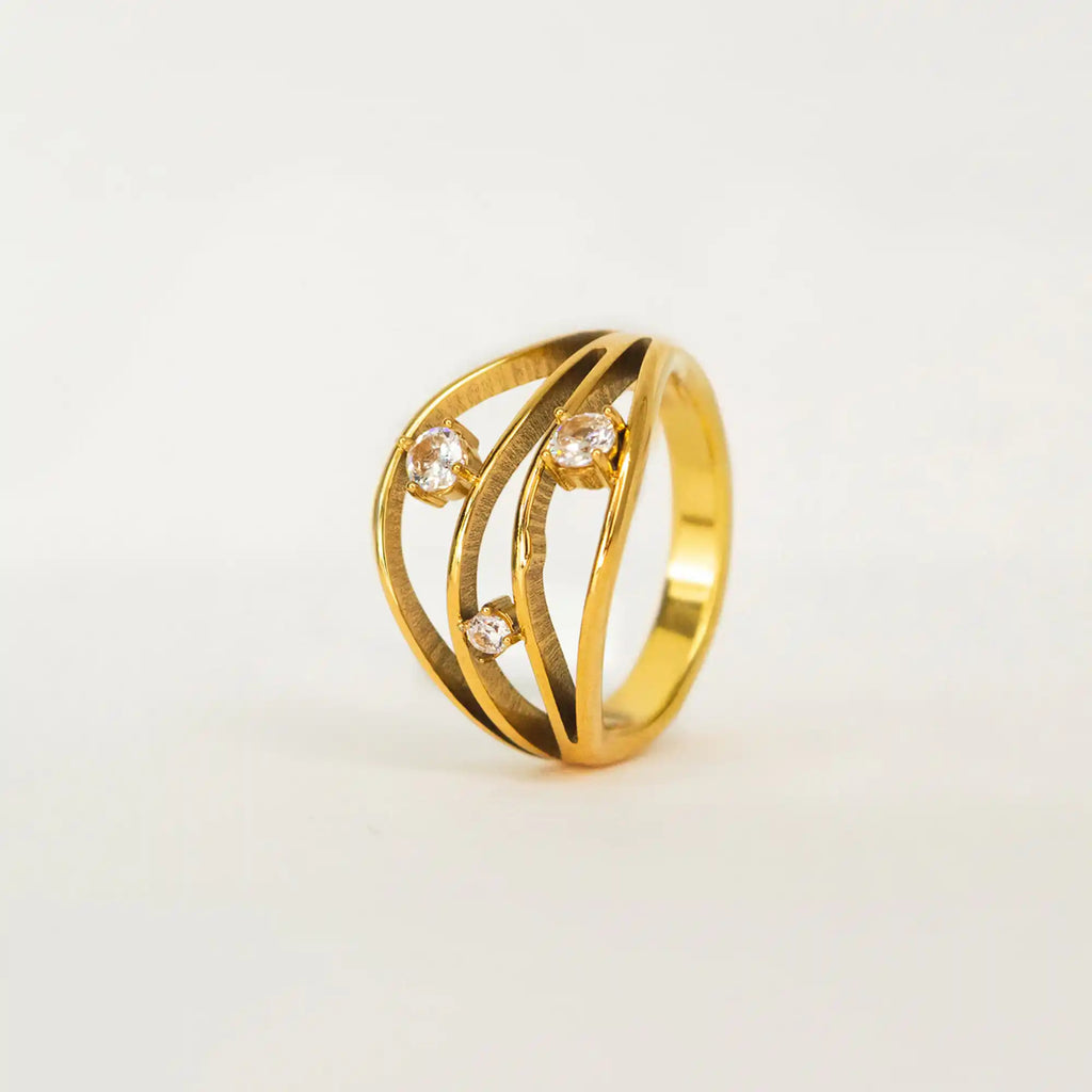Noel Multi Band Stone Ring gold stainless steel with stone accents — Tamola Jewellery