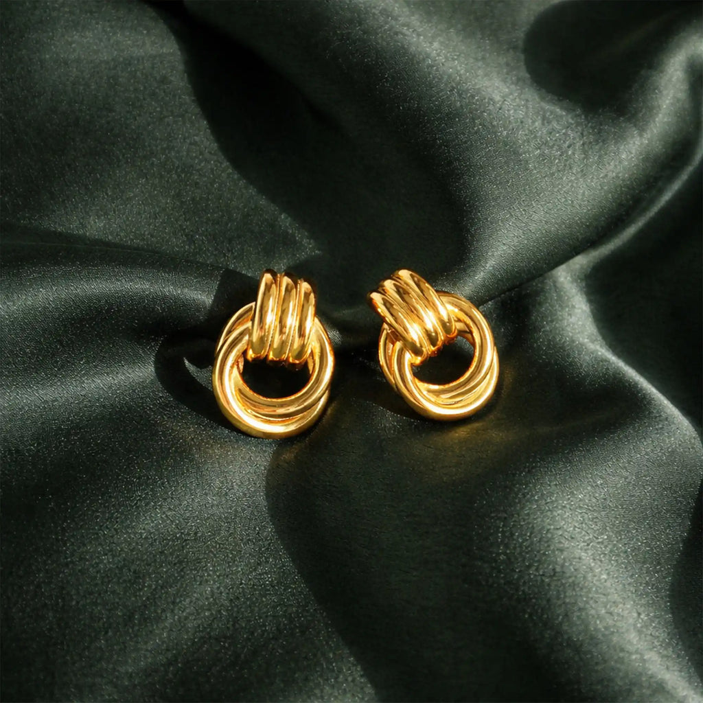 Riva Sculptural Knot Earrings gold close-up detail — Tamola Jewellery