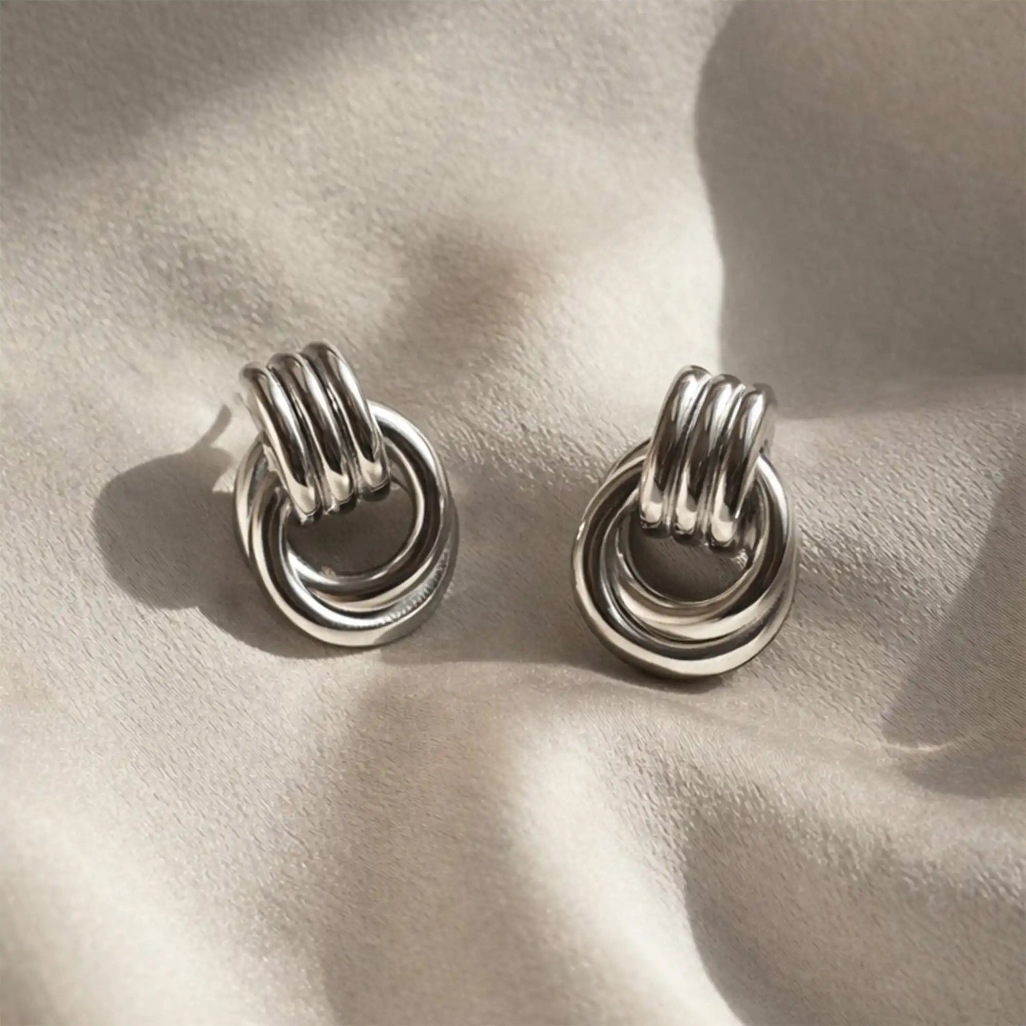 Riva Sculptural Knot Earrings silver close-up detail — Tamola Jewellery