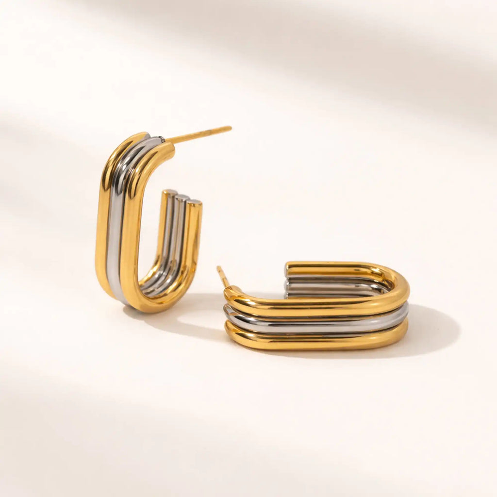 Nera Two-Tone Hoop Earrings gold and silver stainless steel — Tamola Jewellery