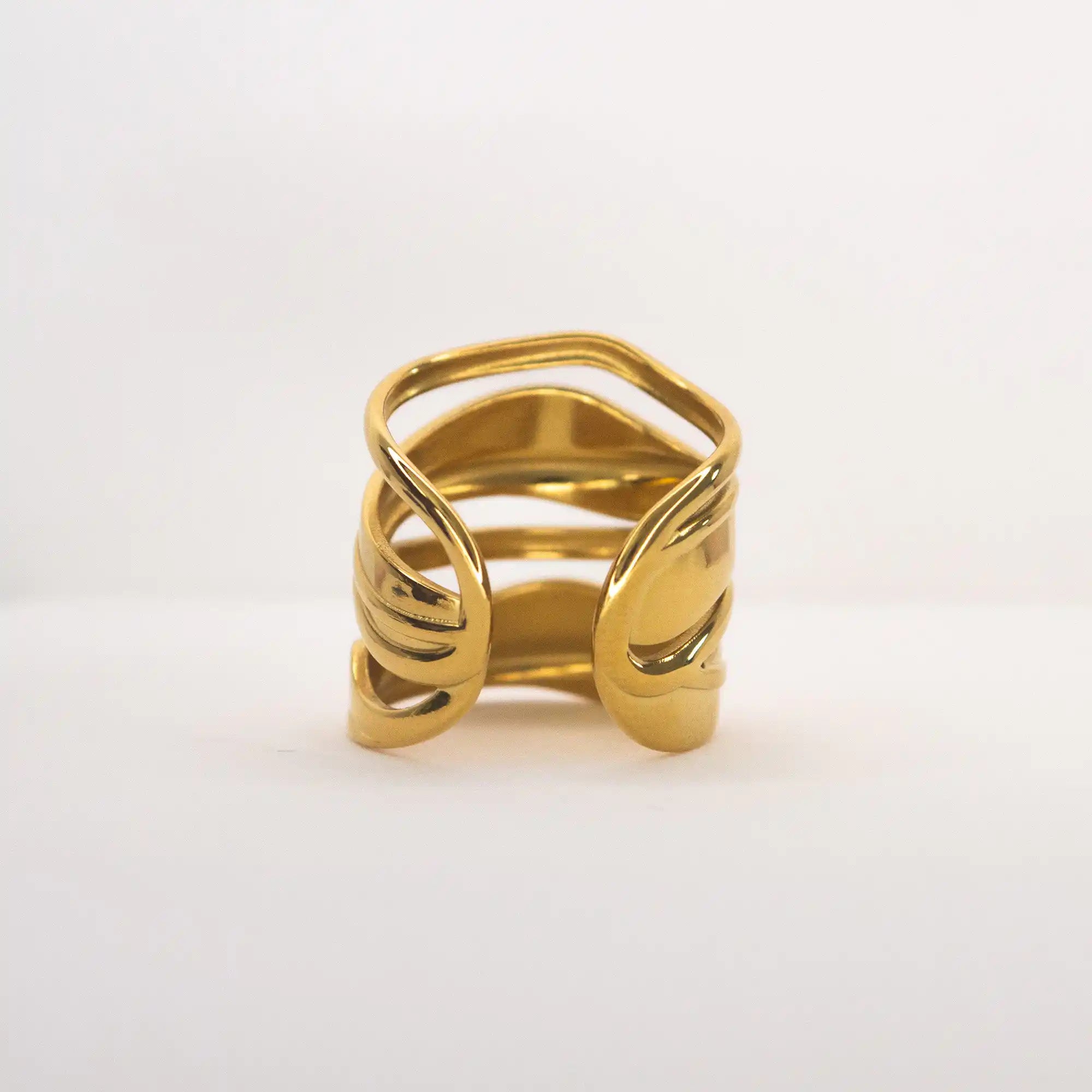 Sena Layered Line Ring gold back view — Tamola Jewellery