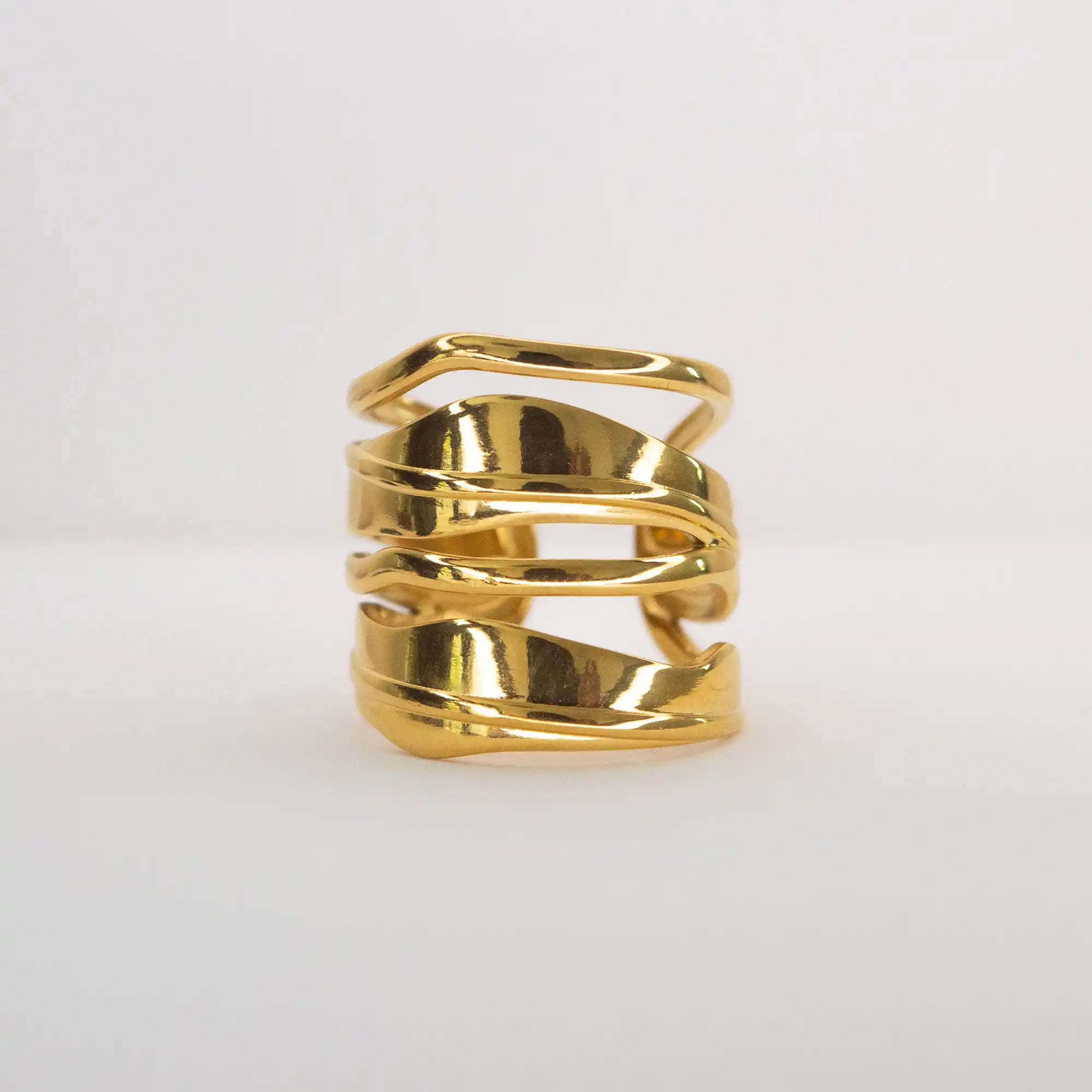 Sena Layered Line Ring gold stainless steel — Tamola Jewellery