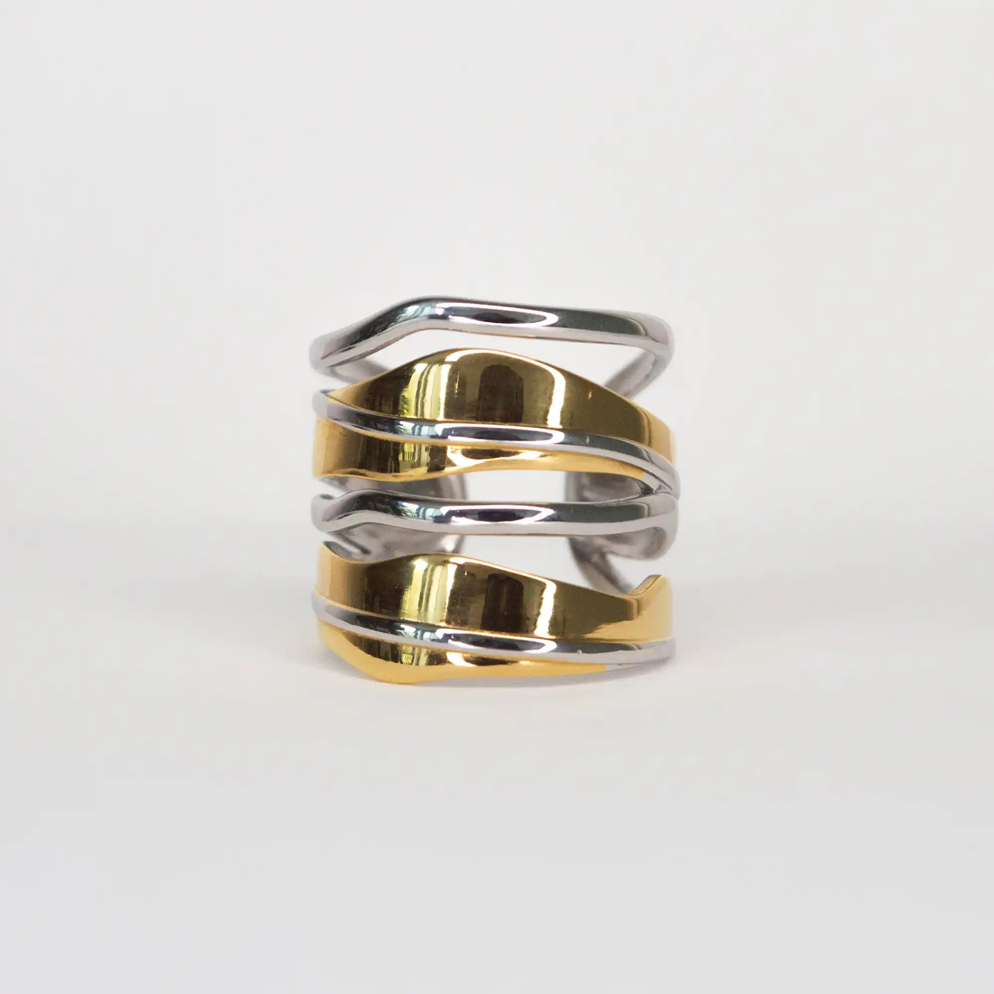 Sena Layered Line Ring gold silver both colourways — Tamola Jewellery