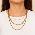 Ayla Triple Layer Necklace gold stainless steel on model — Tamola Jewellery