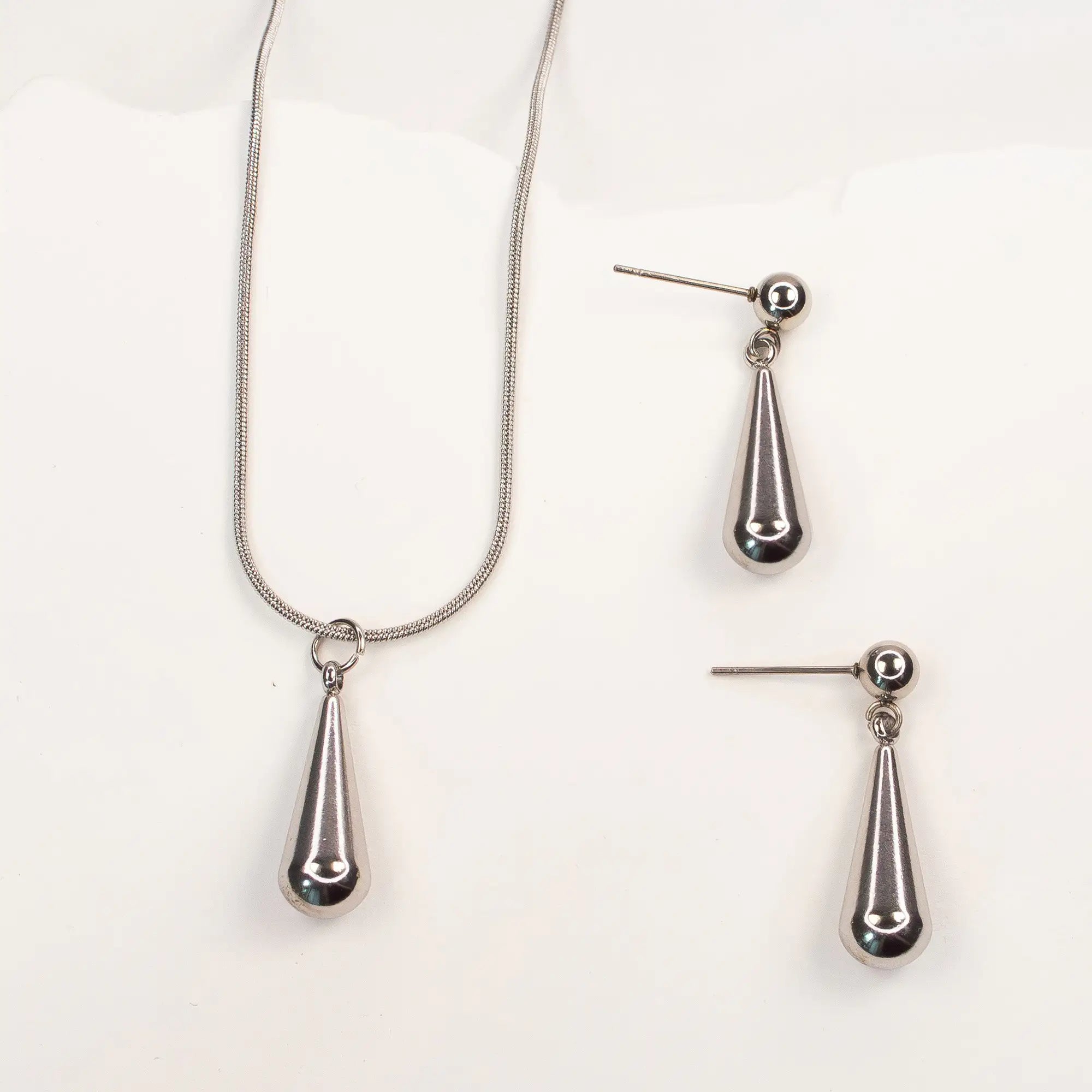 Celeste Teardrop Jewellery Set silver stainless steel necklace and earrings — Tamola Jewellery