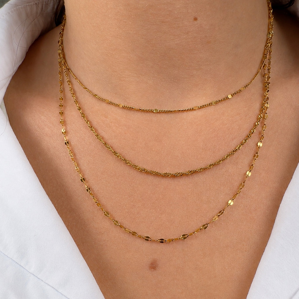 Elara Layered Necklace gold on model editorial — Tamola Jewellery