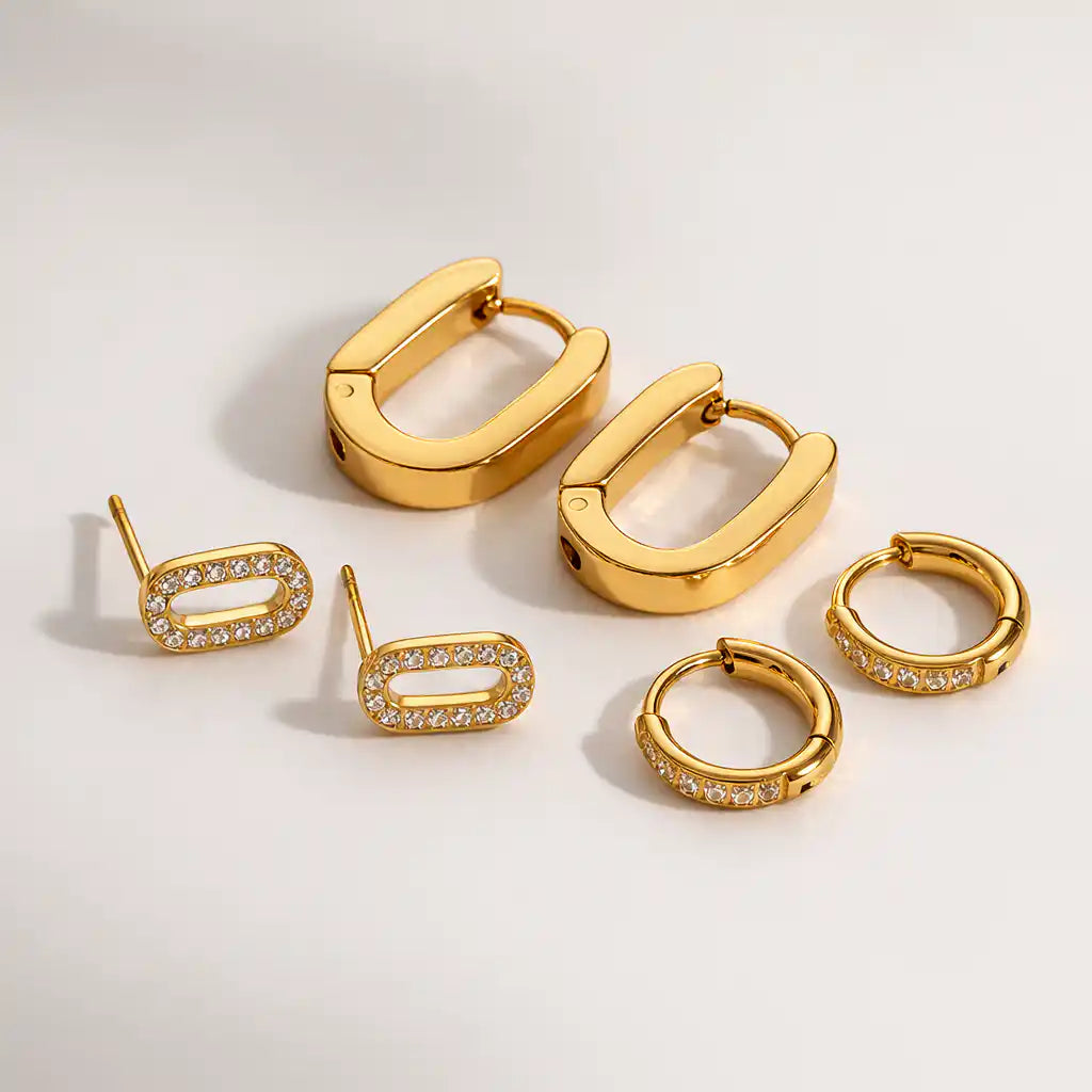 Elia Mini Hoop Earring Set gold stainless steel three pairs — Tamola Jewellery