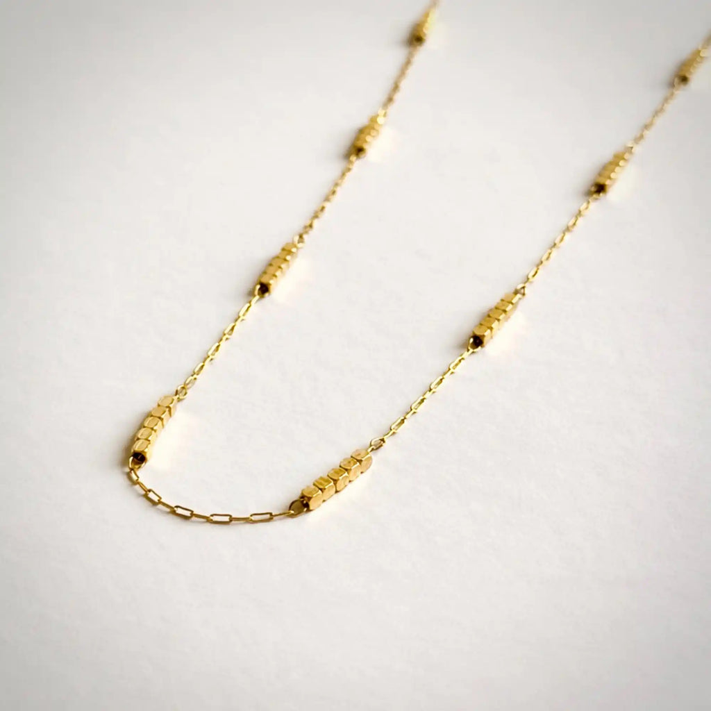 Luma Cube Chain Necklace gold side view — Tamola Jewellery