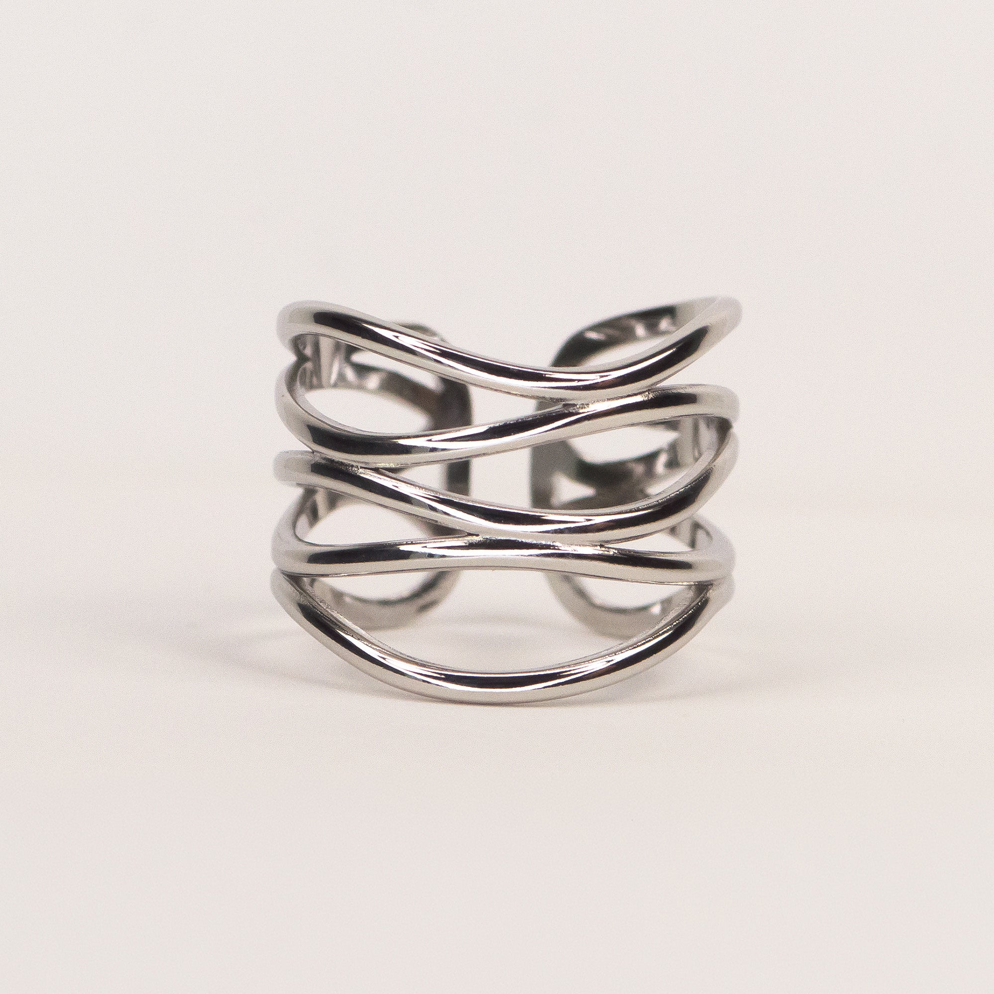 Naya Layered Open Ring silver stainless steel front view — Tamola Jewellery