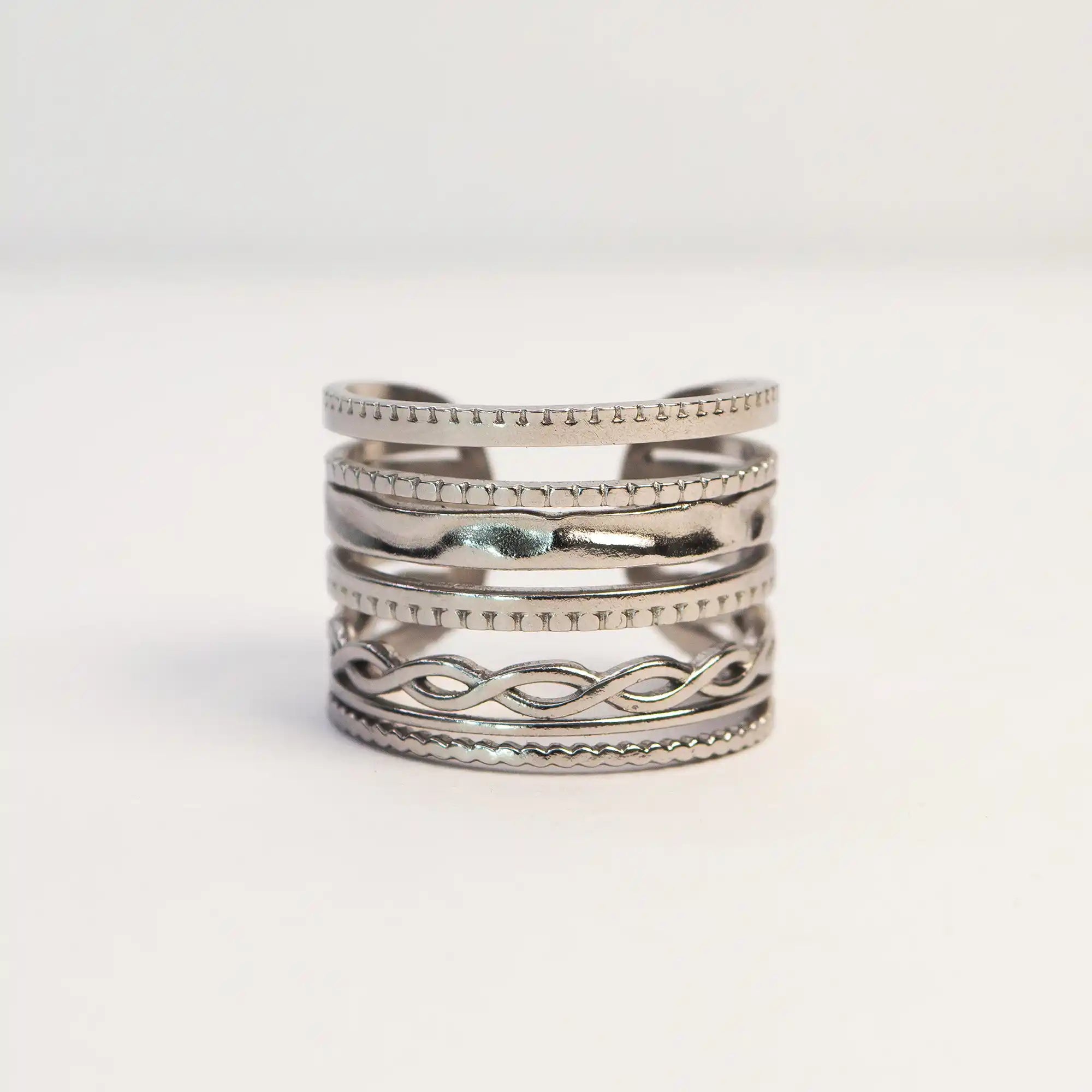 Sora Adjustable Steel Ring layered bands stainless steel — Tamola Jewellery